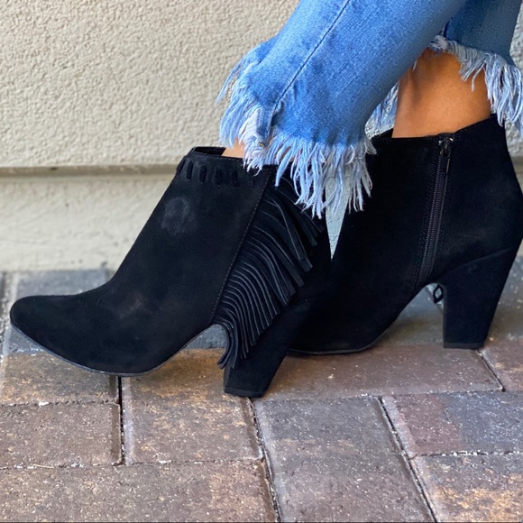 Genuine Distressed Suede Fringe Boho Ankle Boots - Picture 5 of 13